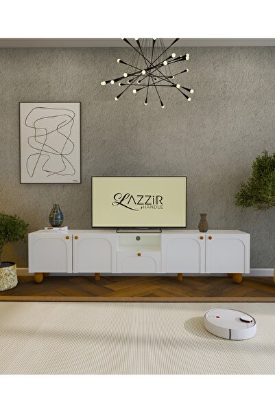 lazzir handle MDF Bohem Tv Ünitesi-(Mebran Kapak Kubbeli Ortası Açık)-(Beyaz)...