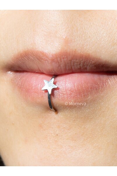 MORNEVA Deliksiz Yıldız Çelik Halka Sıkıştırma Fake Dudak Piercingi (1 Adet)