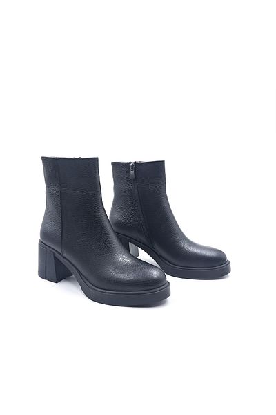 Sovenso Cizme negre de damă cu toc gros din piele naturală