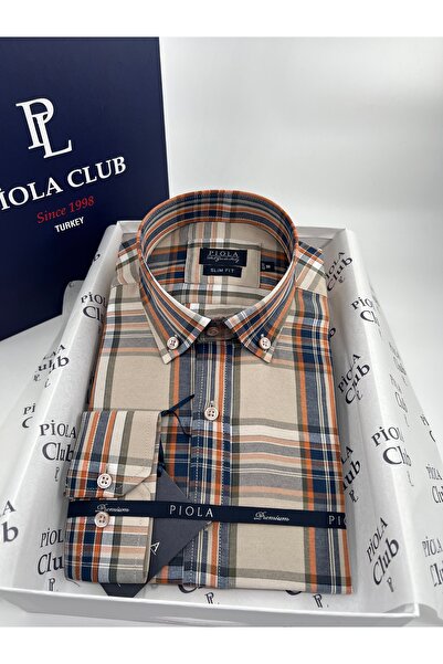 Piola Club Plaid Slim Fit Lapel Buttoned Men's Shirt