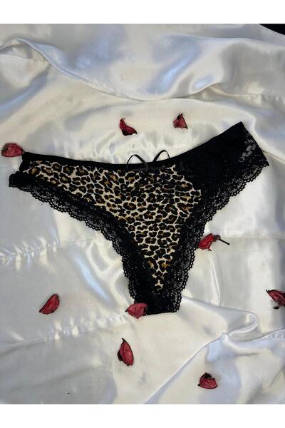 Cottondance TİGRİS Lepar Desenli Dantel Detaylı Pamuklu String Tanga Külot