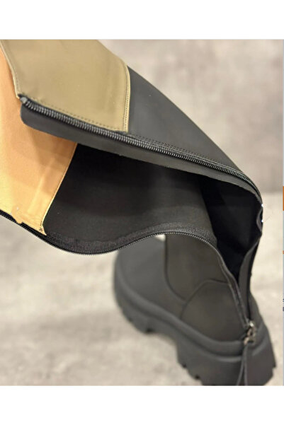 Guja 24K418 Чорні водонепроникні черевики з товстою підошвою, блискавкою та дизайном нижче коліна. Різні моделі дощових черевиків для зими.