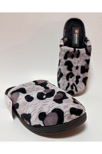 GEZER Velvet Leopard Patterned Comfortable Sole Lightweight Women's Winter House Slippers