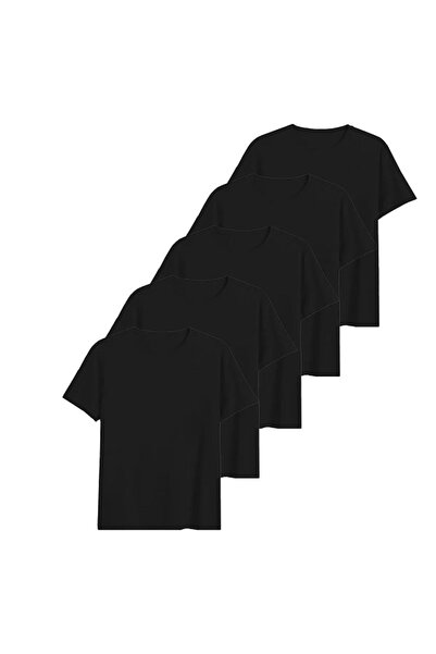 Ferhatlı Μαύρο Oversize T-Shirt Crew Neck Σετ 5 τεμαχίων
