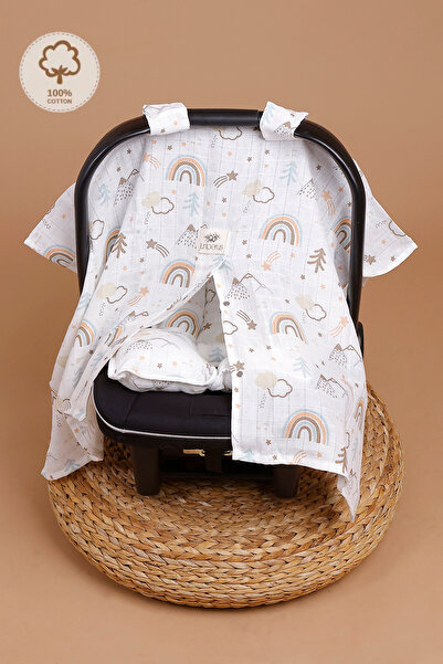 JUNİPERUS 2'li Müslin Bebek Puset Örtüsü Puset Minderi Ortopedik Bel Destekli