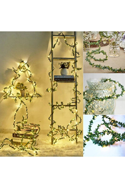 Amentes Ledli Tel Yaprak Şerit Yapay Taç Sarmaşık Süs 3mt + 3mt Peri Ledli