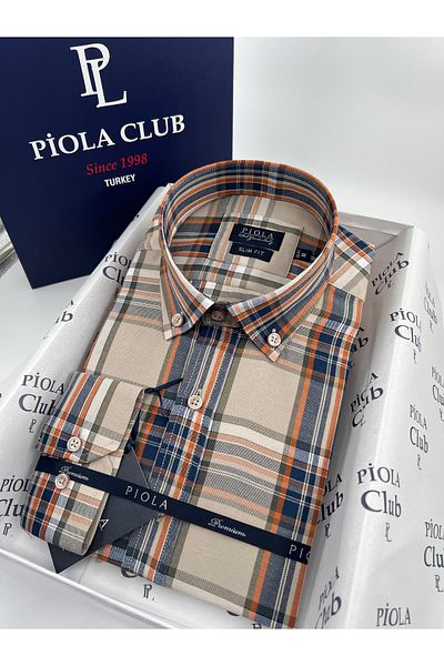 Piola Club Plaid Slim Fit Lapel Buttoned Men's Shirt