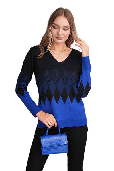lavella Women's V-Neck Diamond Pattern Sweater 12807 Bgl-St04104