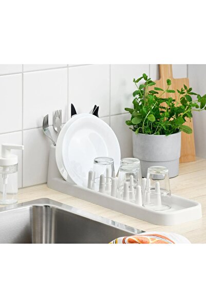 IKEA Tezgah Üstü Bulaşıklık Uzunluk 48 Cm İkea Tabaklık Kaşıklık Krem Renk Plastik Bulaşık Kabı