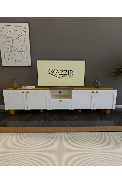 lazzir handle MDF Bohem Tv Ünitesi-(Mebran Kapak Kubbeli Ortası Açık)-(Beyaz+...