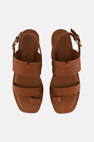 Toms Women Freya Leather Adjustable Buckle Closure Flats, Tan