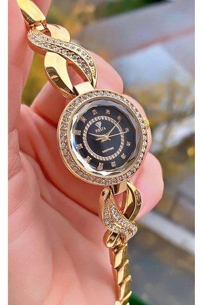 Fiesta Gold Yellow Steel Band Small Case Women's Wrist Watch - Bracelet