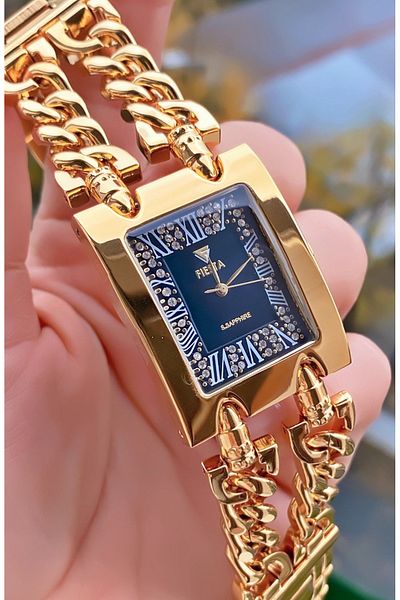 Fiesta Brand Gold Color Steel Cord Large Case Women Wrist Watch - Bracelet Gift