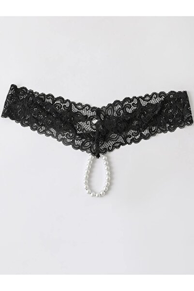 Butik decor negru cu dantelă cu mărgele florale lenjerie sexy chiloți