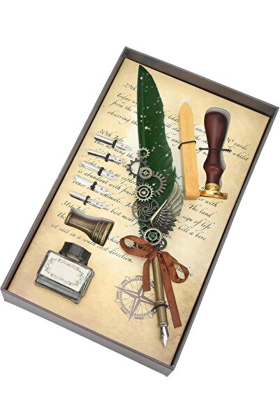 Menuzer Tüylü kalem seti, mekanik kalem kanat gravürlü ve yazı yazmak için tü...