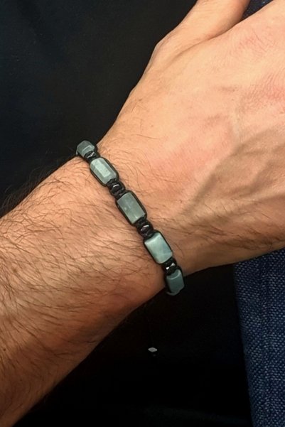 Seven Art Jewelry Natural Stone Bracelet, Aquamarine and Hematite Bracelet, Men's Bracelet, Women's Bracelet, Gift Bracelet