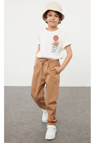 ASL GOLF CLUB Boy's Camel School Woven Pants with Elastic Waist and Tie