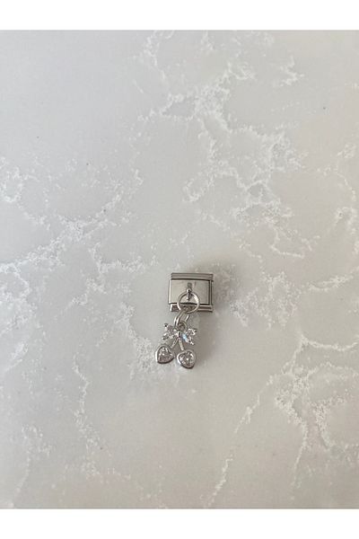 kubotique Italian Silver Bracelet Charm with Stainless Steel and Cherry Stones
