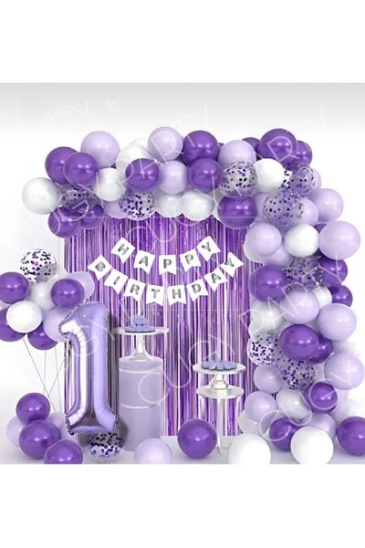 CUGY Purple Lila White Birthday Decoration Purple Age Number Transparent Sequin Party Set