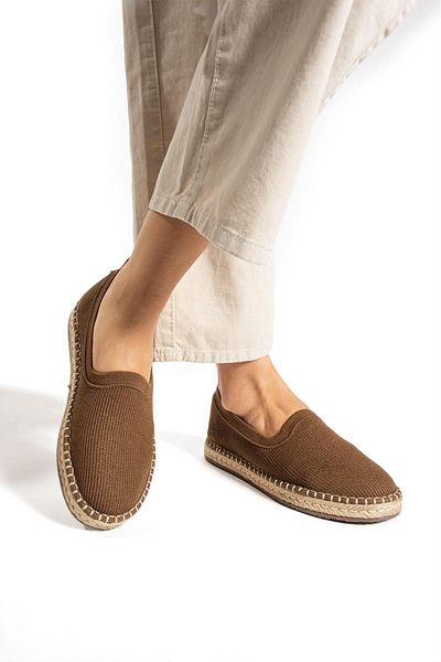 Ayakkabıda Tek Walker Jut Wrapped Knitwear Pantofi de vară pentru damă - maro