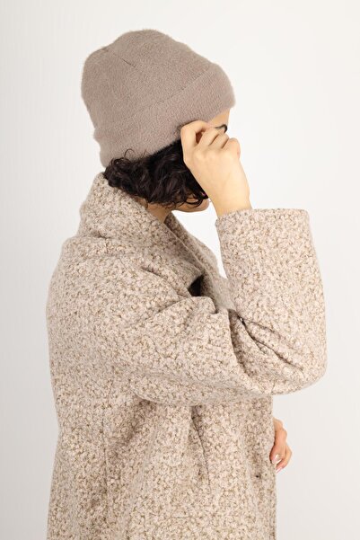 MinaCarin Kadın Bej İnce Tüylü Yün Karışımlı Bere