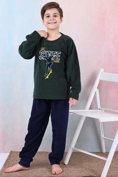 Mutlu City Yeni Sezon Sonbahar/kış Erkek Çocuk Skate Desenli Polar Pijama Takımı 4515