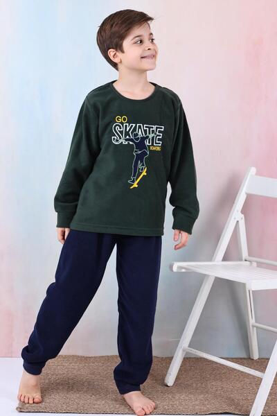 Mutlu City Yeni Sezon Sonbahar/kış Erkek Çocuk Skate Desenli Polar Pijama Takımı 4515
