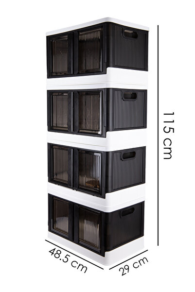 naturelove Çok Amaçlı Istiflenebilir Katlanır 4'lü Beyaz Antrasit Düzenleyici Dolap Seti