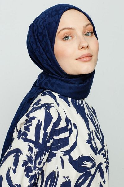 VALORSCARF شال بنمط بلوم باللون الأزرق الداكن