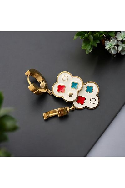 YERZKA Stainless Steel Colorful Enamel Clover Gold Color Earrings