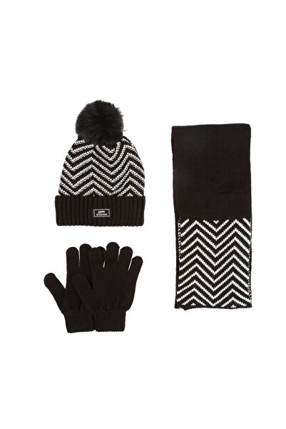 Kitti 9-15 Yaş Garson 3'lü Takım Kız Atkı, Eldiven ve Şapka Set İçi Polarlı