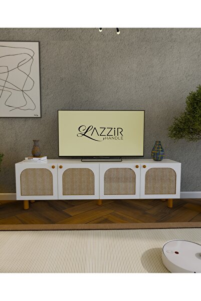 lazzir handle MDF Bohem Televizyon Ünitesi-Hazeran rattan kapaklı Yaşam Ünite...