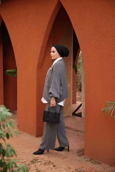 Viskosa Bow Bead Stoneworking Standard 3-Piece Knitwear Set (Choose Shirt Size)