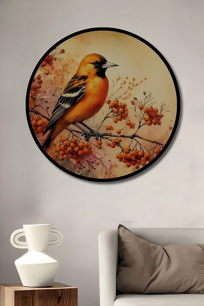 Teona Ahşap Păsări Portocalii Lemn MDF Rotund Decorativ Acasă, Locul de Muncă Pictură Perete