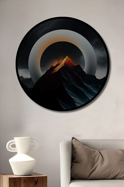 Teona Ahşap Mysterious Peak Mountain Decorativ Lemn MDF Casă rotundă, pictură murală la locul de muncă