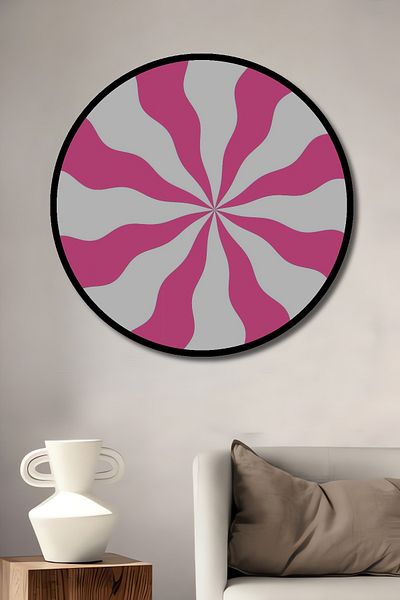 Teona Ahşap Casa rotundă din lemn MDF geometric ondulat roz, pictură pe perete la locul de muncă