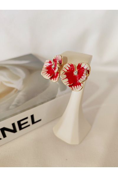 LİLYA AKSESUAR Vip Series Red Flower Earrings