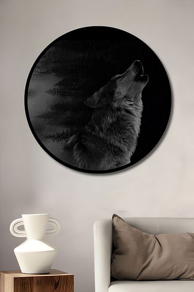 Teona Ahşap Wolf Howling Runic Decorativ Lemn MDF Rotund Acasă, Locul de Muncă Pictură Perete