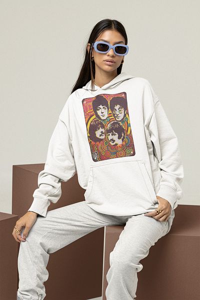 SEVBANO The Beatles Music Band Printed Unisex Hoodie, Oversize Sweatshirt