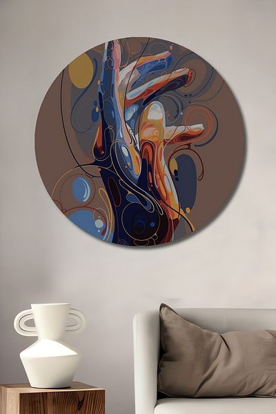 Teona Ahşap Casa rotundă din lemn MDF decorativ abstract colorat de mână, pictură murală la locul de muncă