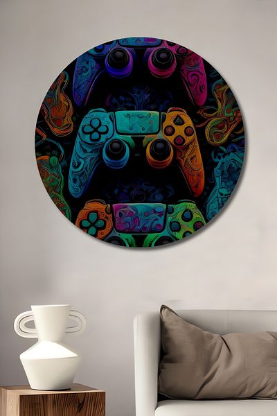 Teona Ahşap Gamepad colorat Abstract Lemn MDF Rotund Acasă, Locul de muncă Pictură murală