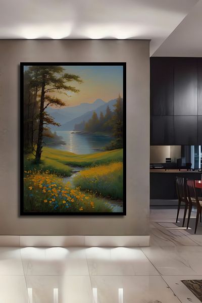 Teona Ahşap Casa decorativă dreptunghiulară din lemn MDF cu vedere la natură, pictură murală la locul de muncă