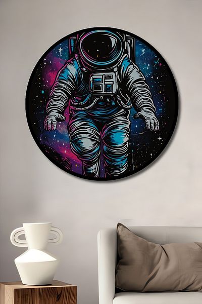 Teona Ahşap Astronaut In Space Decorativ din lemn MDF rotund pentru casa, pictura pe perete la locul de munca