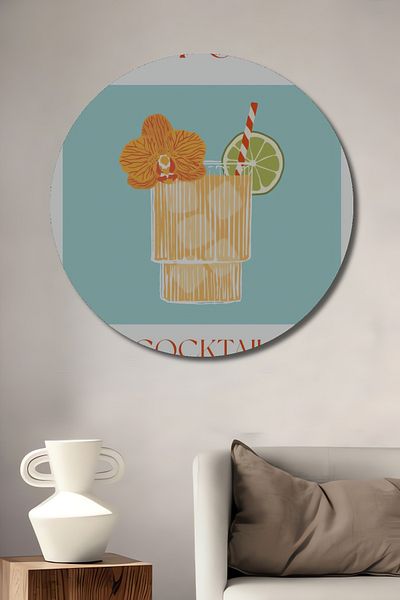 Teona Ahşap Cocktail tropical din lemn MDF rotund decorativ pentru casa, locul de munca pictura pe perete