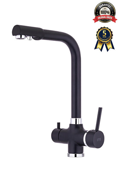 BMS Arıtmalı Üç Girişli Tek Gövde Mutfak Eviye Bataryası 5 Yıl Garantili Musluk Mix Kol 379s Siyah