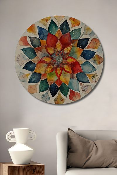 Teona Ahşap Mandala colorată decorativă din lemn MDF rotund pentru pictură de perete acasă, la locul de muncă