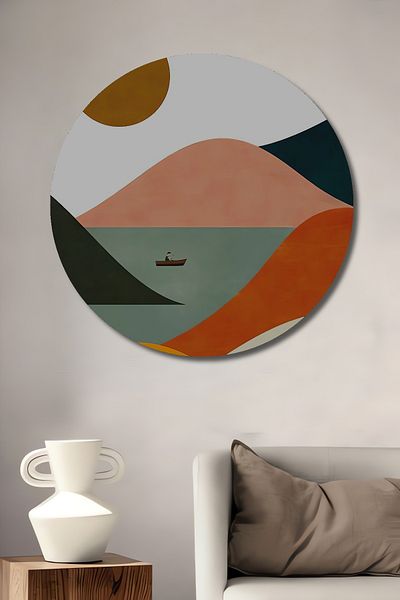 Teona Ahşap Peisaj colorat din lemn MDF rotund decorativ pentru casa, locul de munca pictura pe perete