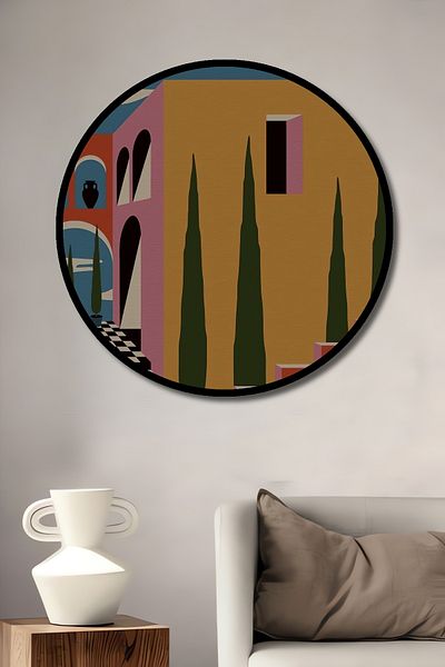 Teona Ahşap Arhitectură mediteraneană Decorativă din lemn MDF Casă rotundă, pictură murală la locul de muncă
