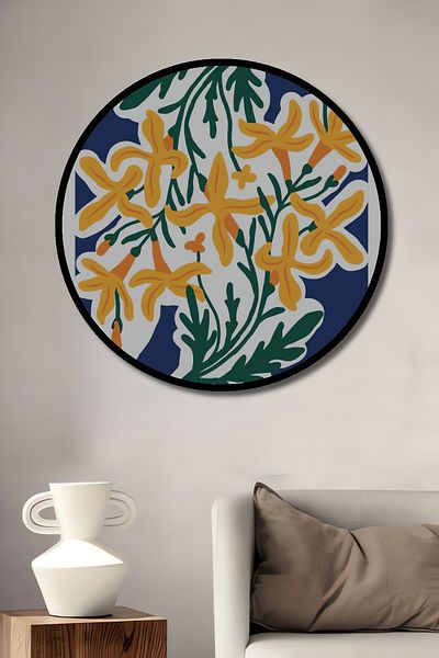 Teona Ahşap Crinii Galbene Lemn MDF Rotund Decorativ Acasă, Locul de Muncă Pictură Perete