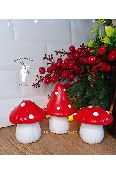 TARÇIN TASARIM 3'lü Kırmızı Mantar,Yılbaşı/Yeniyıl Dekor,Merry Christmas,Yılb...